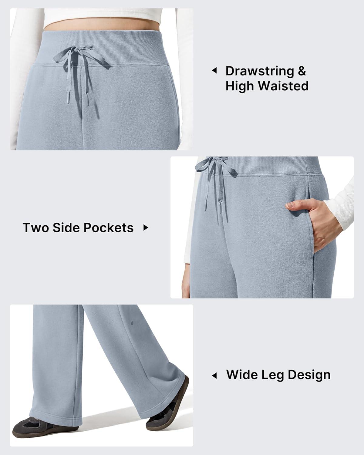 imageG4Free Flurrylux Womens Fleece Lined Wide Leg Sweatpants Drawstring Cotton Warm Lounge PantsCool Gray