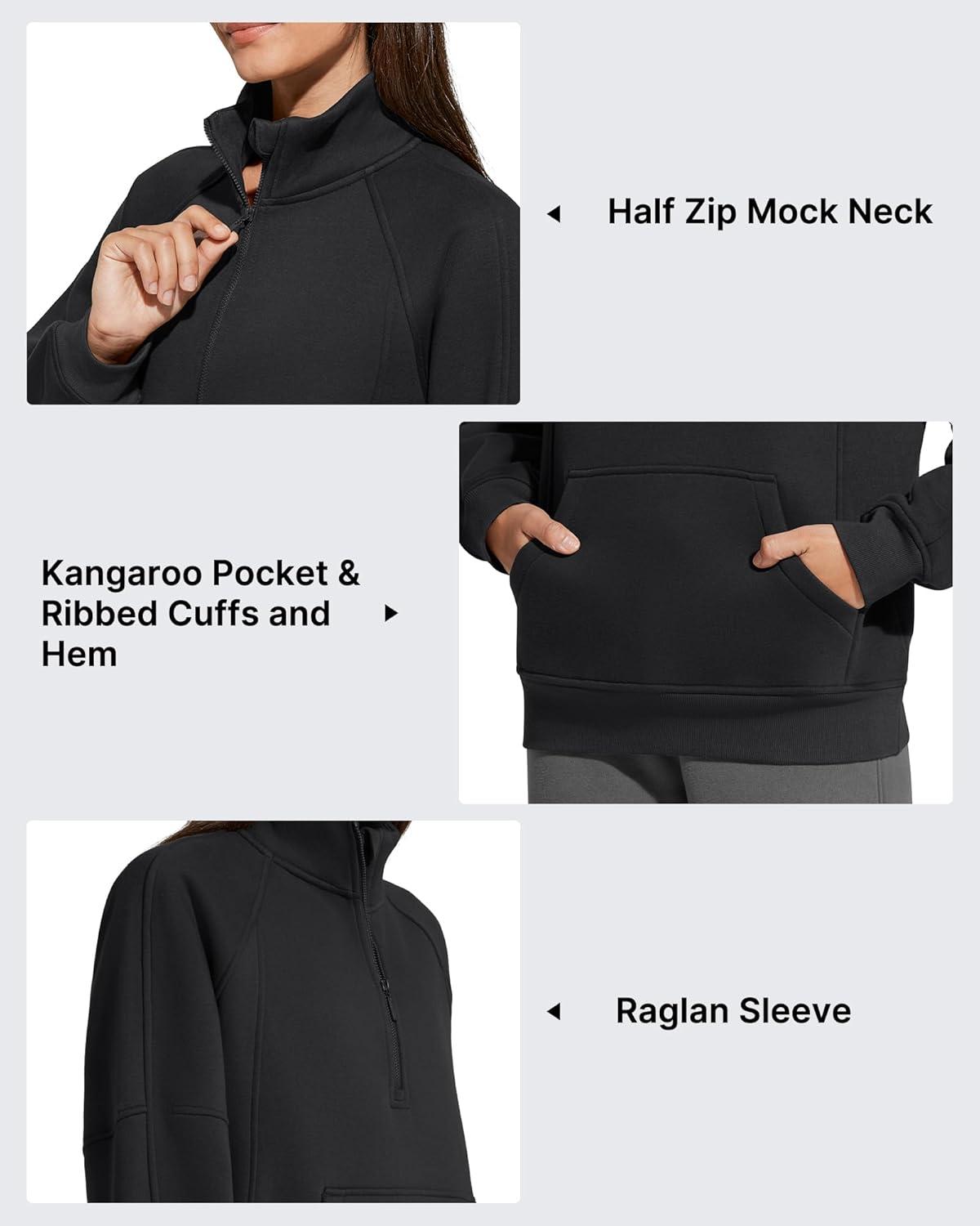 imageG4Free Flurrylux Womens Mock Neck Sweatshirt Half Zip Hoodie Cotton Fleece Pullover WinterBlack