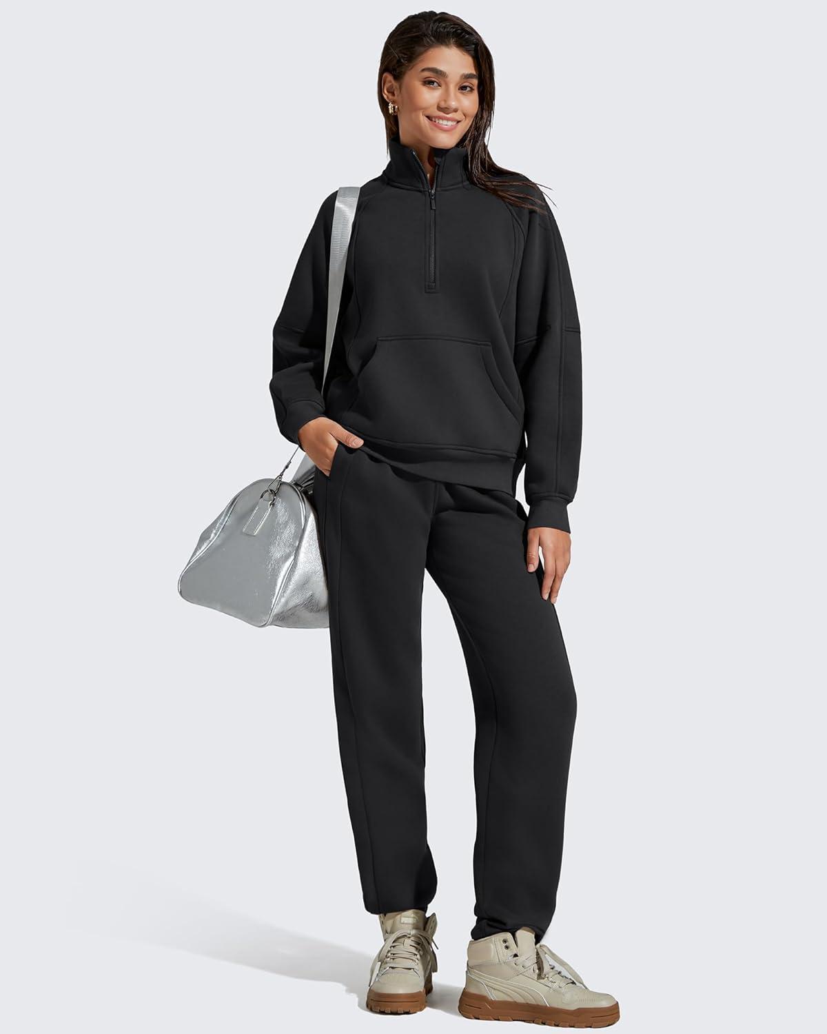 imageG4Free Flurrylux Womens Mock Neck Sweatshirt Half Zip Hoodie Cotton Fleece Pullover WinterBlack