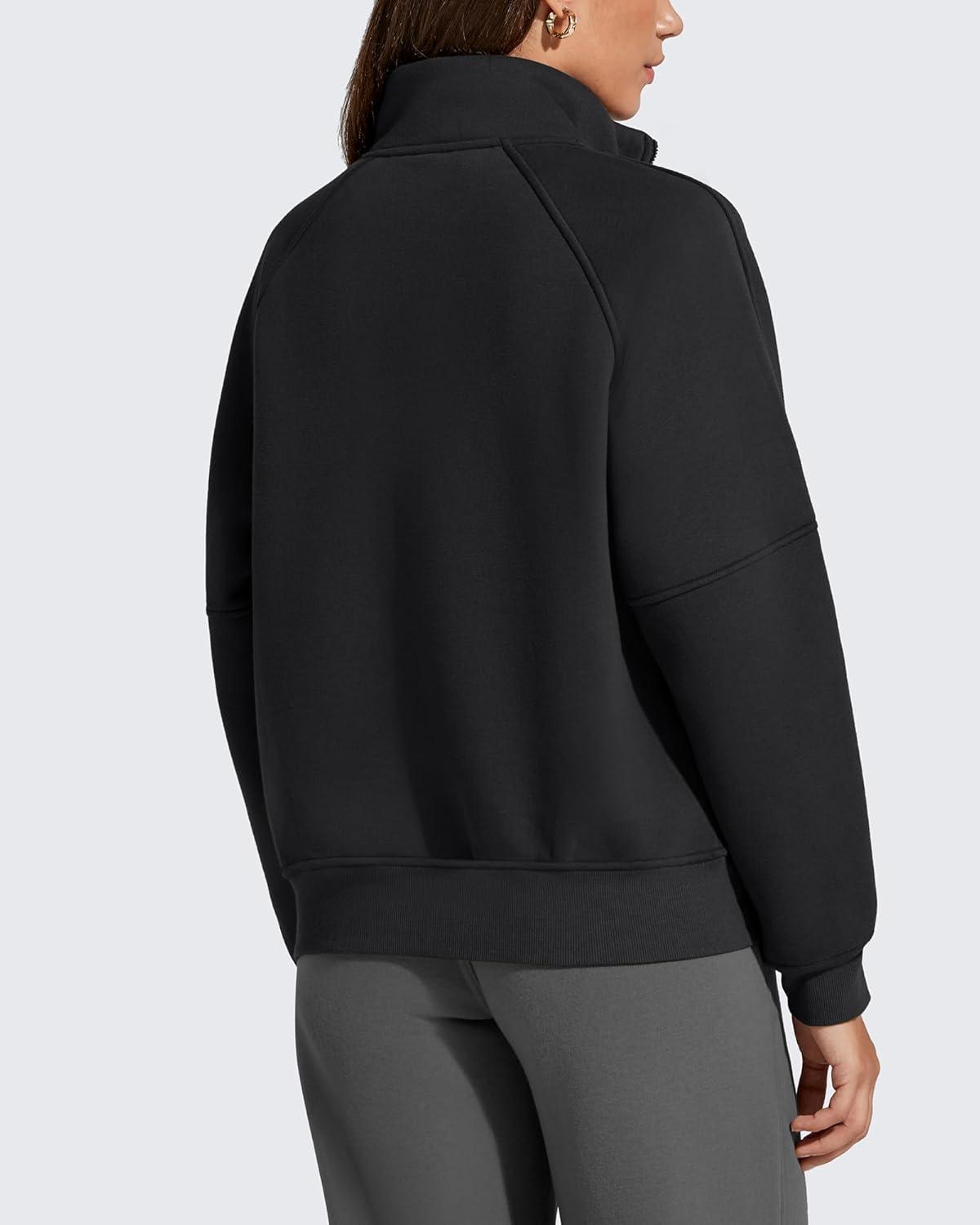 imageG4Free Flurrylux Womens Mock Neck Sweatshirt Half Zip Hoodie Cotton Fleece Pullover WinterBlack