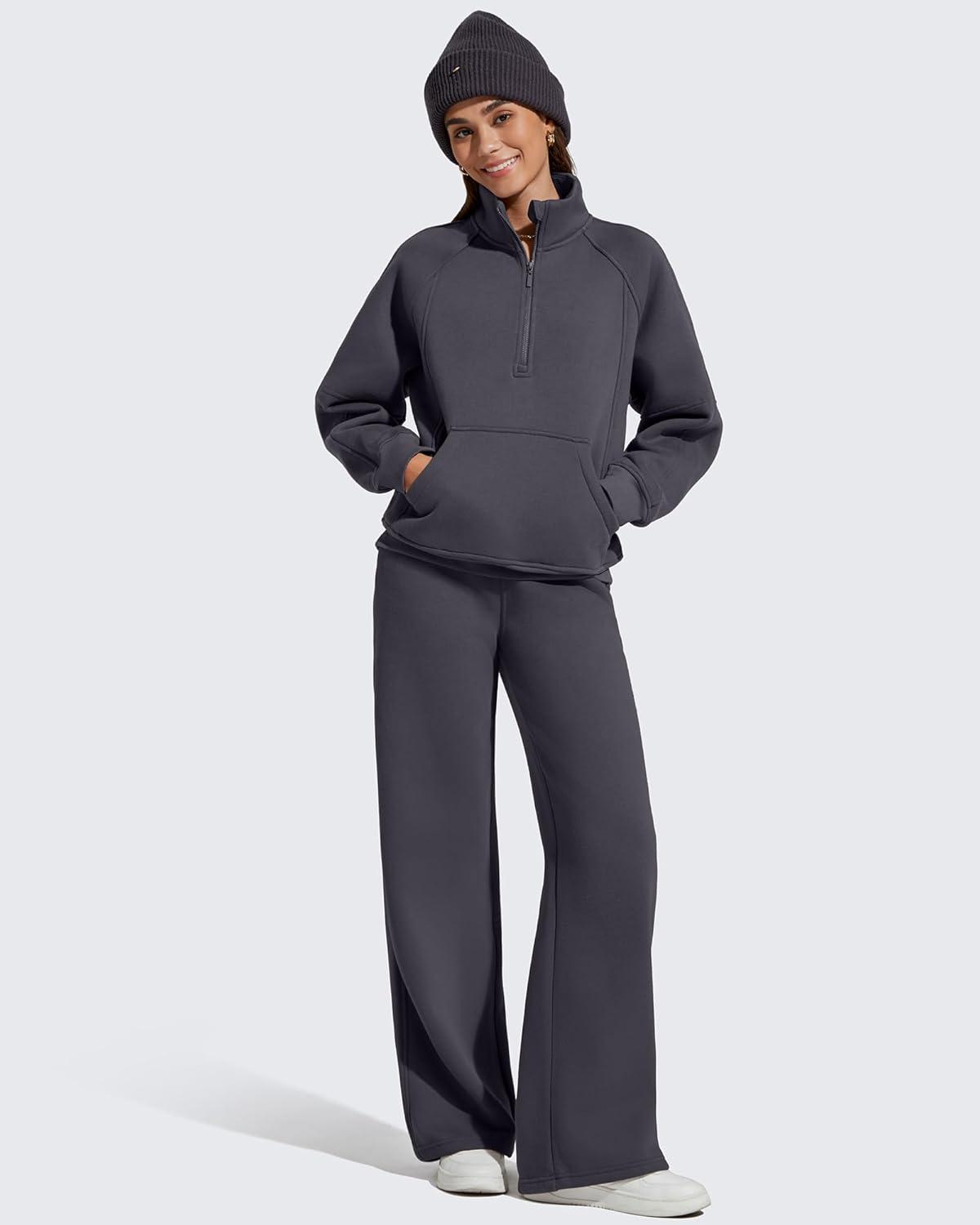imageG4Free Flurrylux Womens Mock Neck Sweatshirt Half Zip Hoodie Cotton Fleece Pullover WinterDark Gray