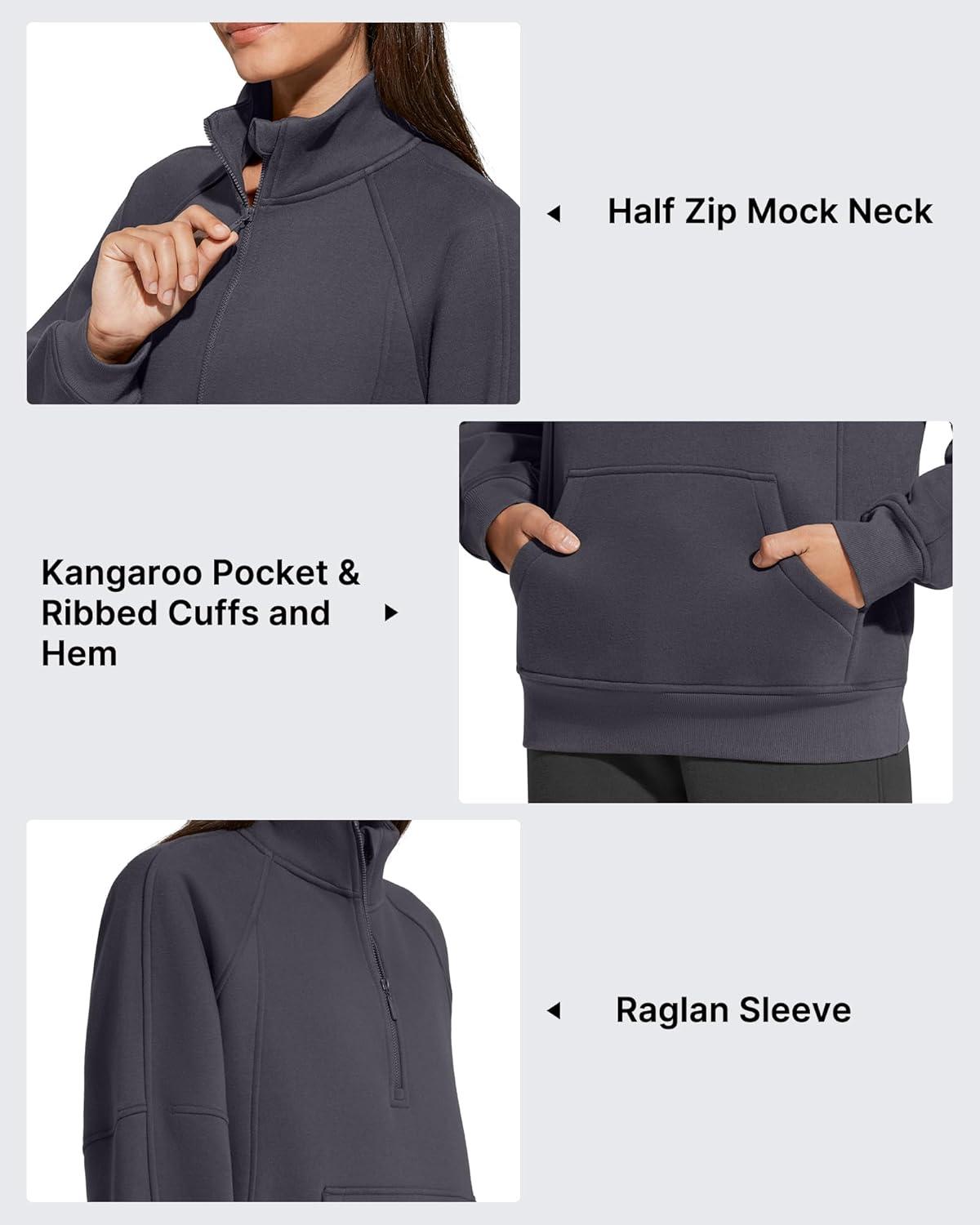imageG4Free Flurrylux Womens Mock Neck Sweatshirt Half Zip Hoodie Cotton Fleece Pullover WinterDark Gray