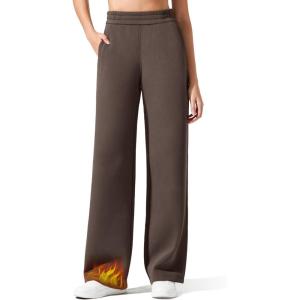 G4Free Flurrylux Cotton Fleece Lined Sweatpants Women Elastic Waist Wide Leg Lounge Pants Warm Winter(Terracotta Brown)