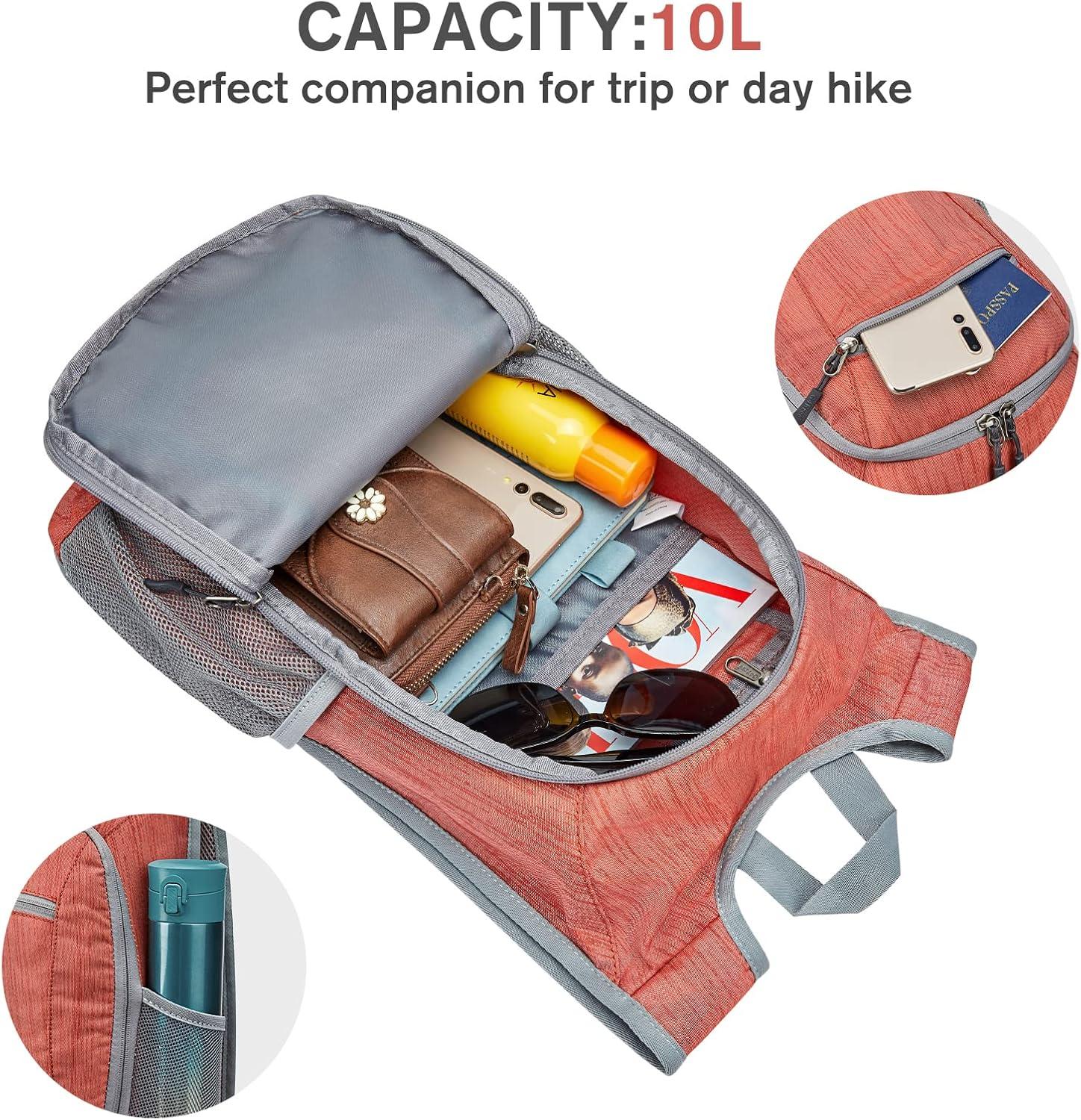 imageG4Free 10L15L Hiking Backpack Lightweight Packable Hiking Daypack Small Travel Outdoor Foldable Shoulder BagRed