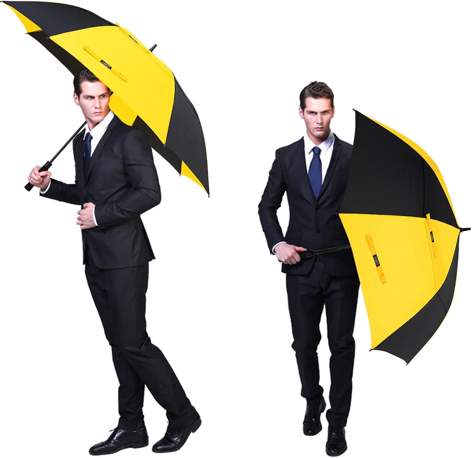 imageG4Free 4754626872 Inch Automatic Open Golf Umbrella Oversize Extra Large Double Canopy Vented Windproof Waterproof Stick UmbrellasBlackYellow