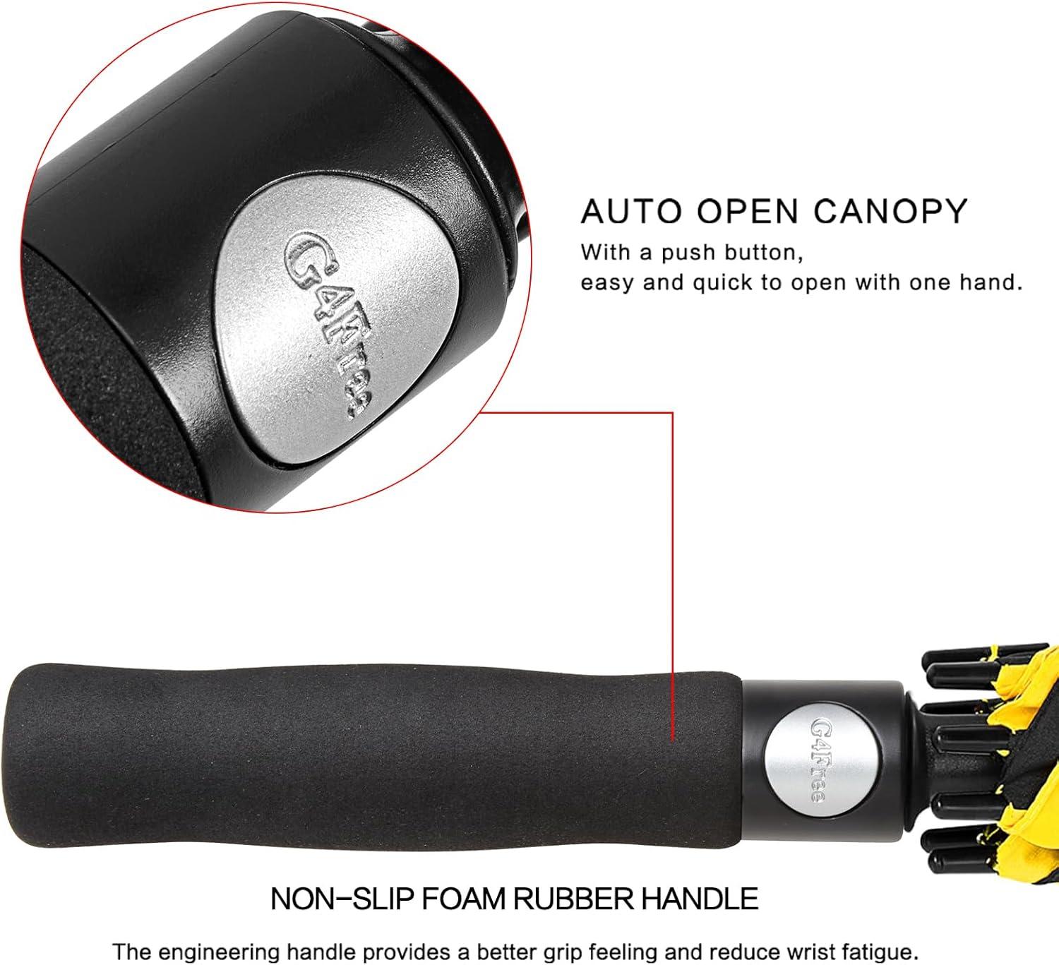 imageG4Free 4754626872 Inch Automatic Open Golf Umbrella Oversize Extra Large Double Canopy Vented Windproof Waterproof Stick UmbrellasBlackYellow