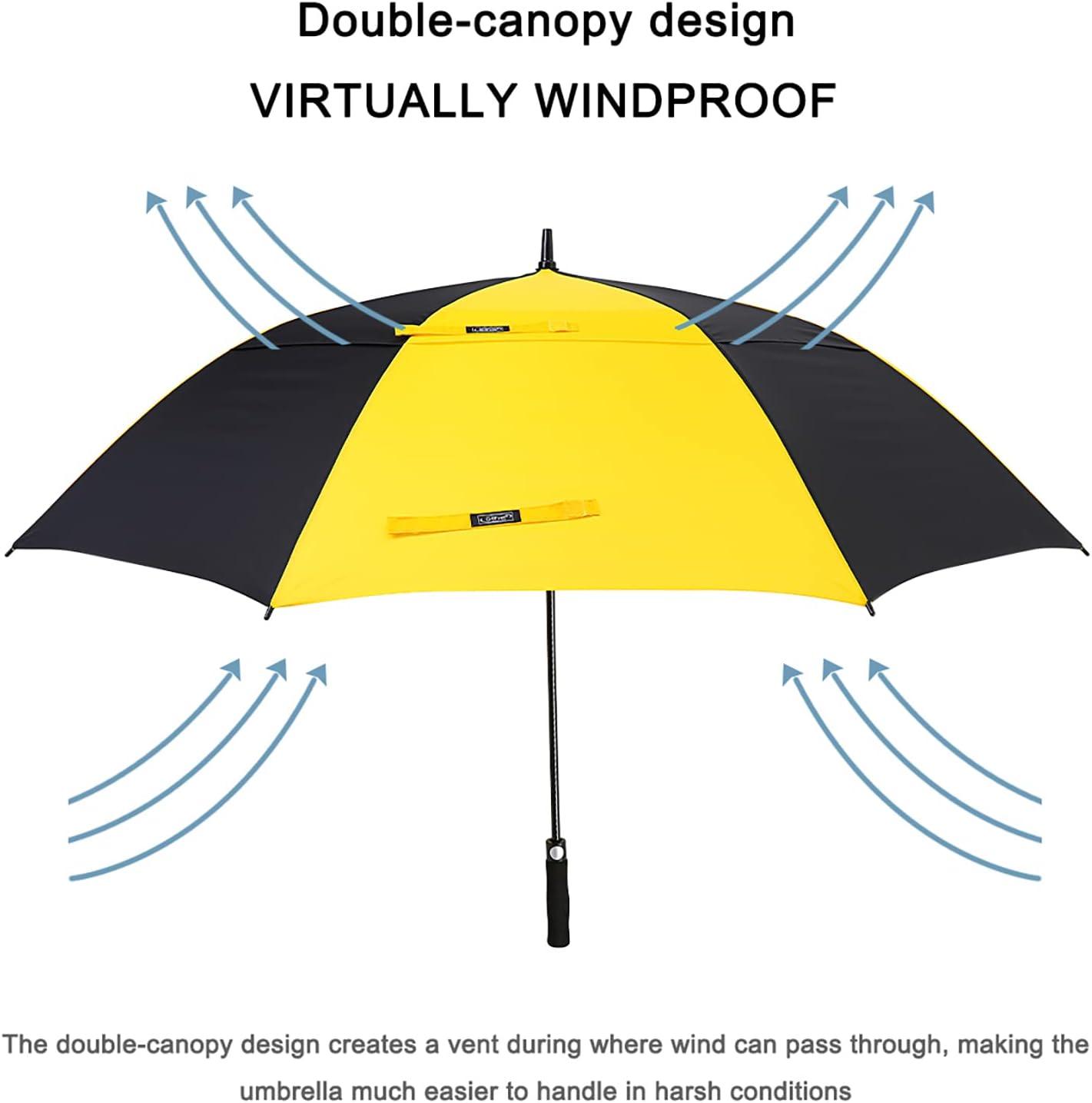 imageG4Free 4754626872 Inch Automatic Open Golf Umbrella Oversize Extra Large Double Canopy Vented Windproof Waterproof Stick UmbrellasBlackYellow