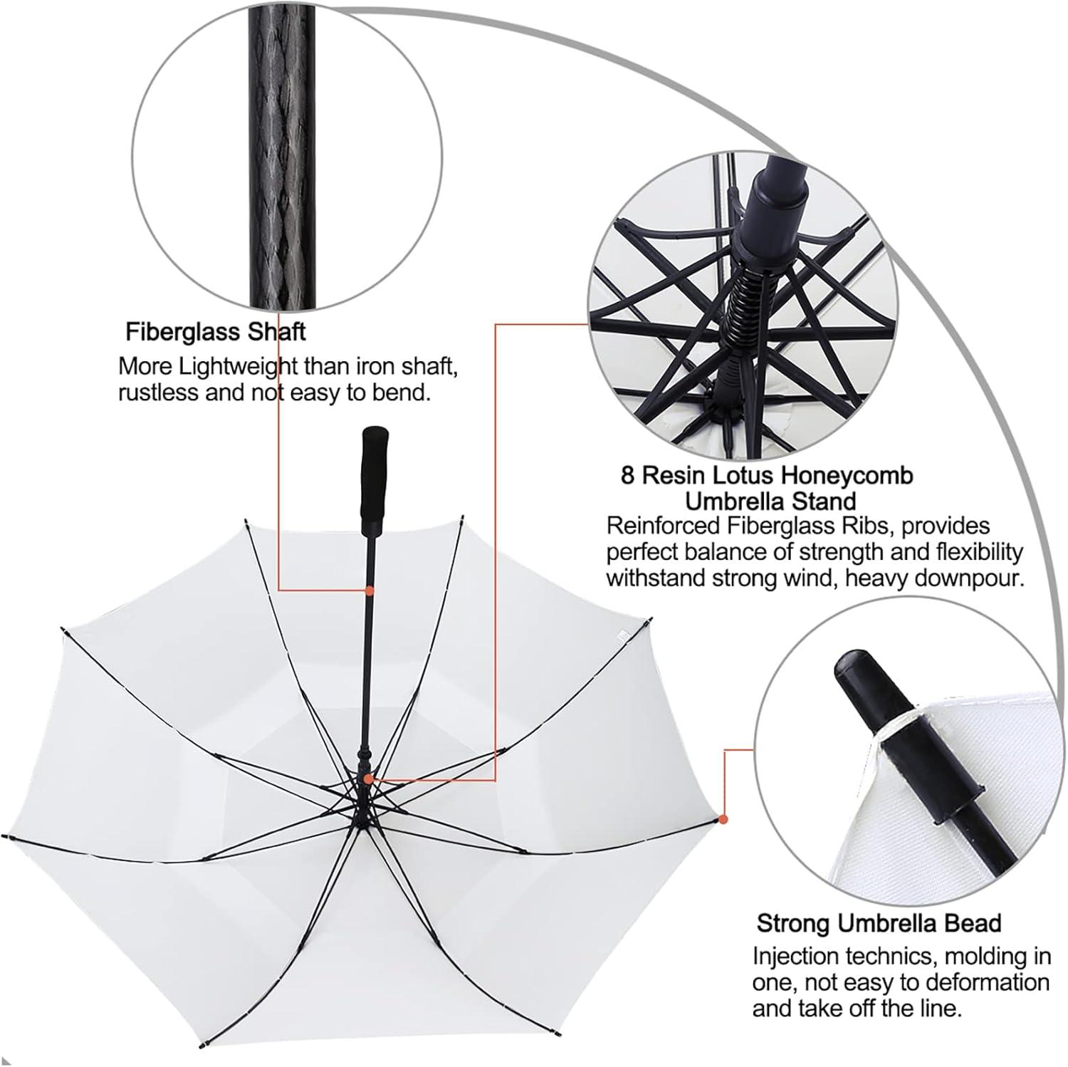 imageG4Free 4754626872 Inch Automatic Open Golf Umbrella Oversize Extra Large Double Canopy Vented Windproof Waterproof Stick UmbrellasWhite