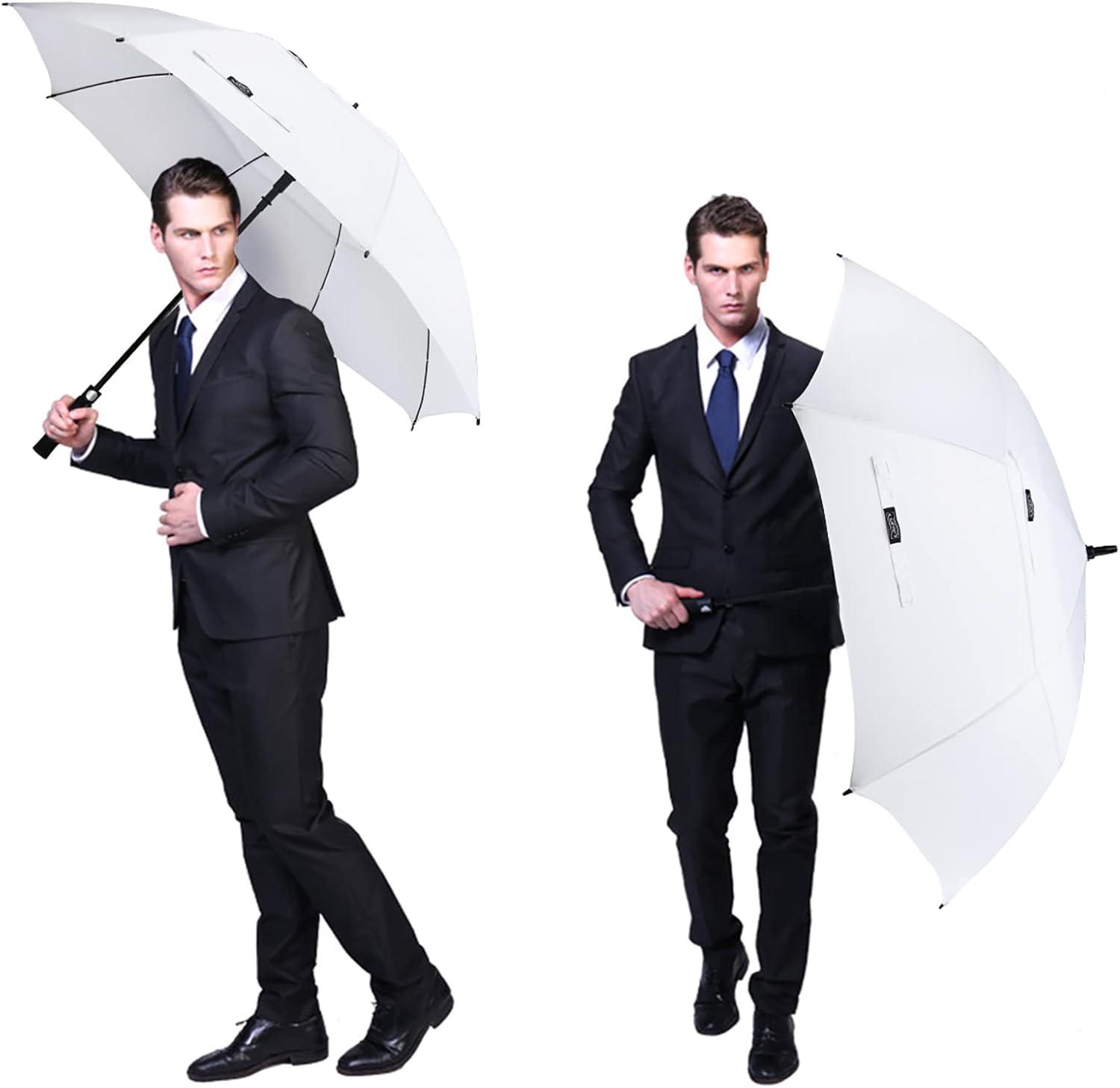 imageG4Free 4754626872 Inch Automatic Open Golf Umbrella Oversize Extra Large Double Canopy Vented Windproof Waterproof Stick UmbrellasWhite