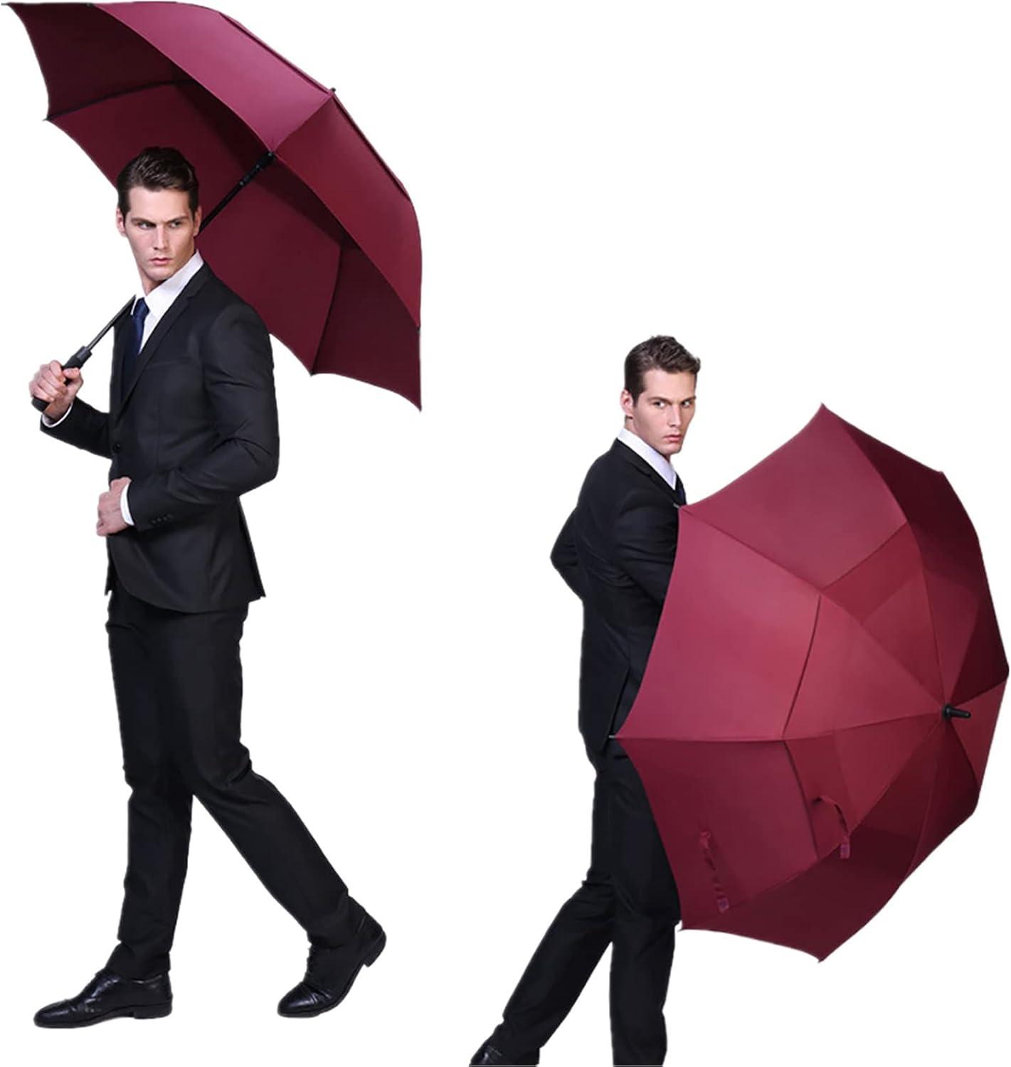 imageG4Free 4754626872 Inch Automatic Open Golf Umbrella Oversize Extra Large Double Canopy Vented Windproof Waterproof Stick UmbrellasWine Red