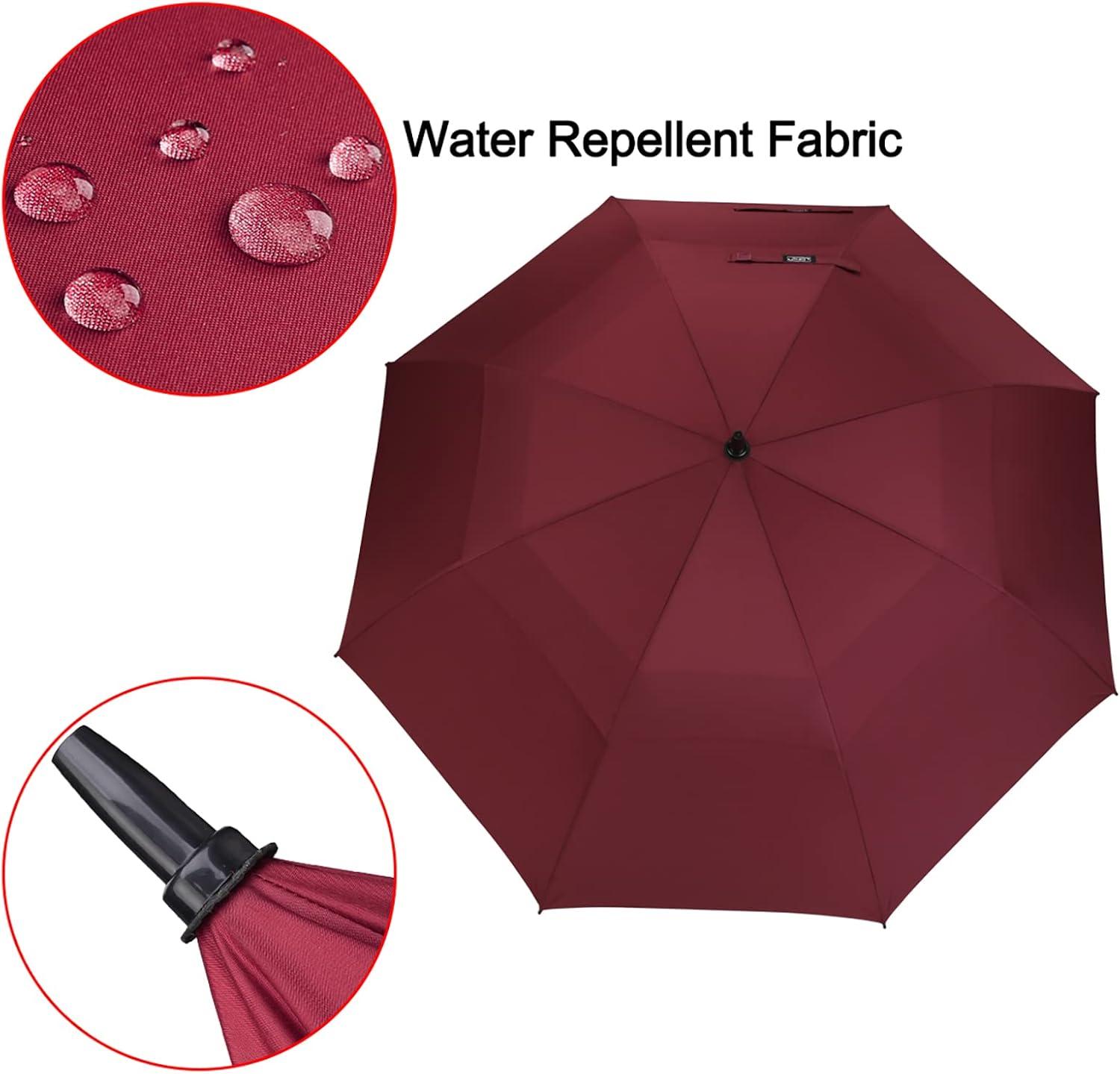 imageG4Free 4754626872 Inch Automatic Open Golf Umbrella Oversize Extra Large Double Canopy Vented Windproof Waterproof Stick UmbrellasWine Red