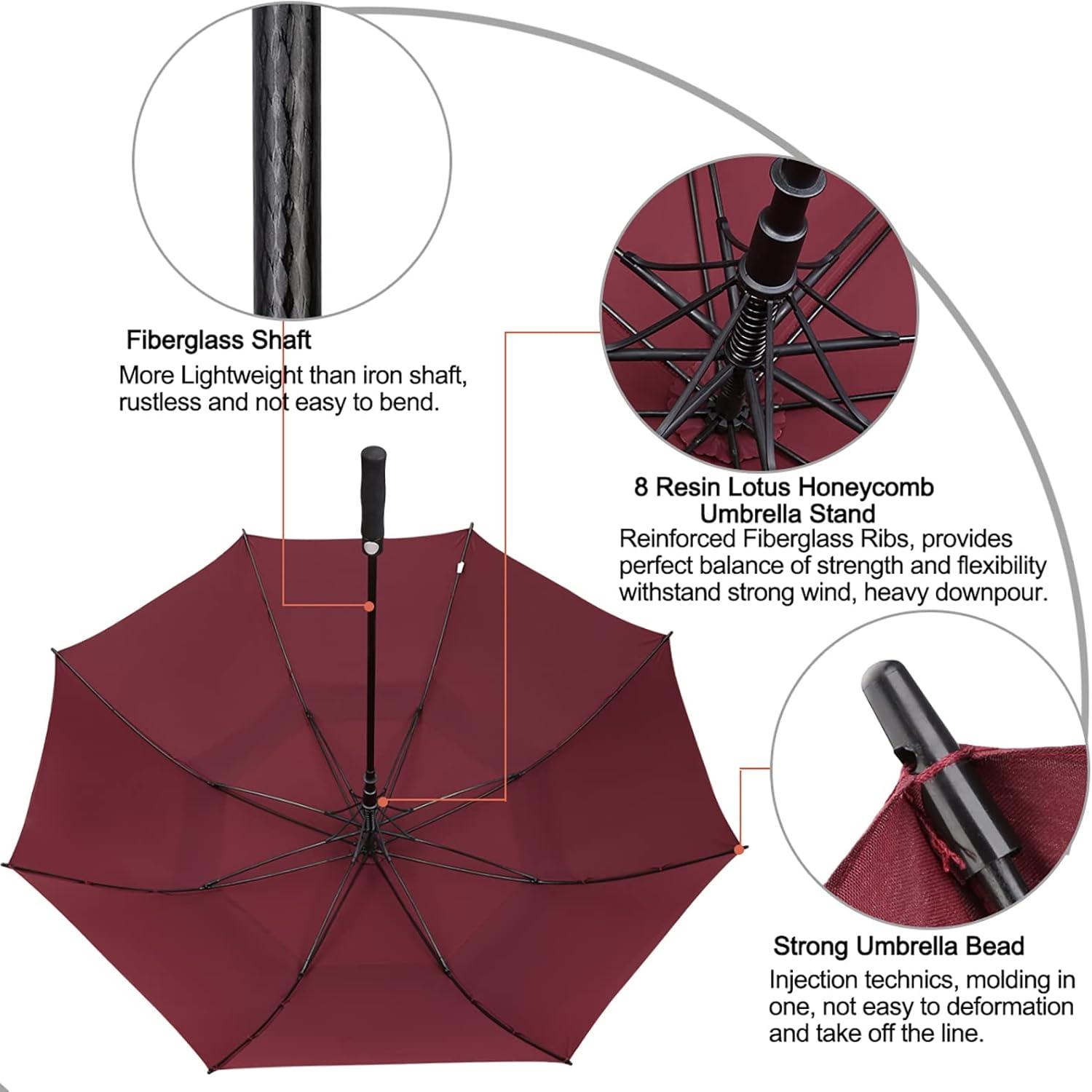 imageG4Free 4754626872 Inch Automatic Open Golf Umbrella Oversize Extra Large Double Canopy Vented Windproof Waterproof Stick UmbrellasWine Red