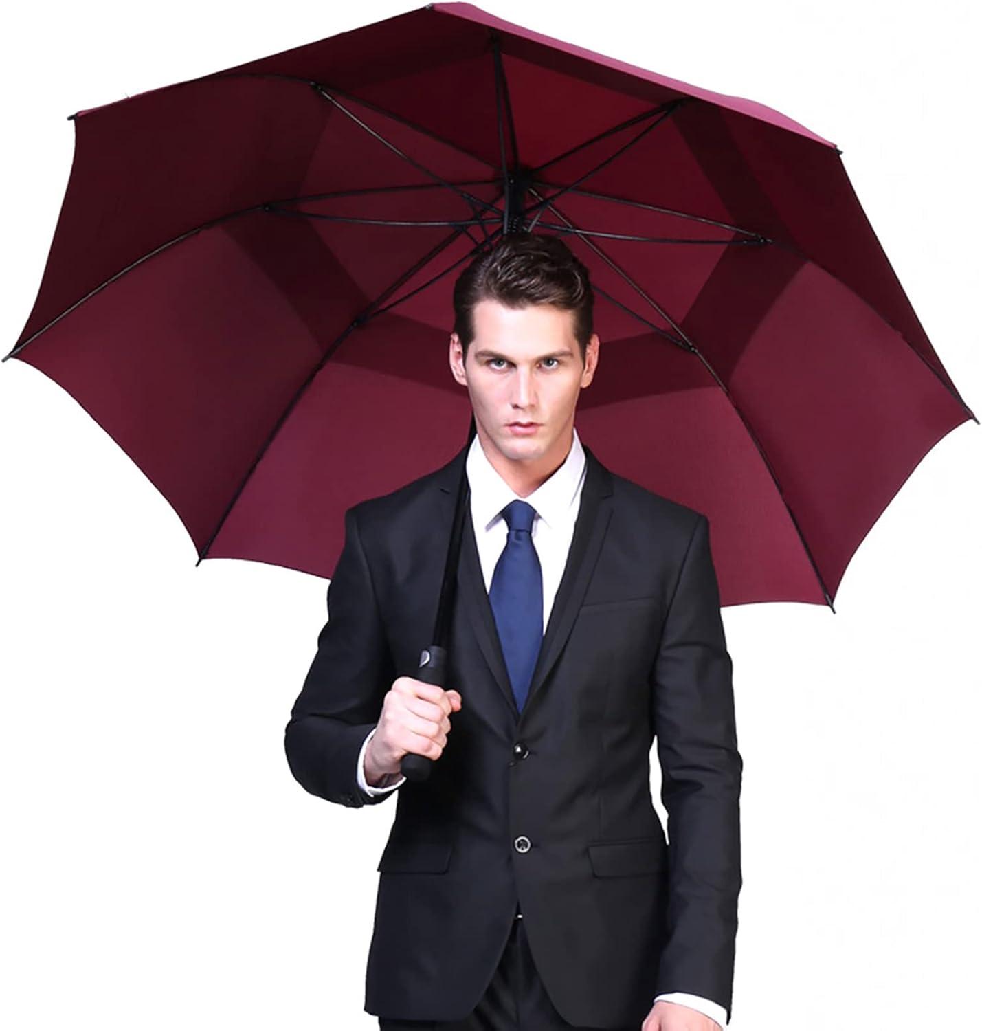 imageG4Free 4754626872 Inch Automatic Open Golf Umbrella Oversize Extra Large Double Canopy Vented Windproof Waterproof Stick UmbrellasWine Red