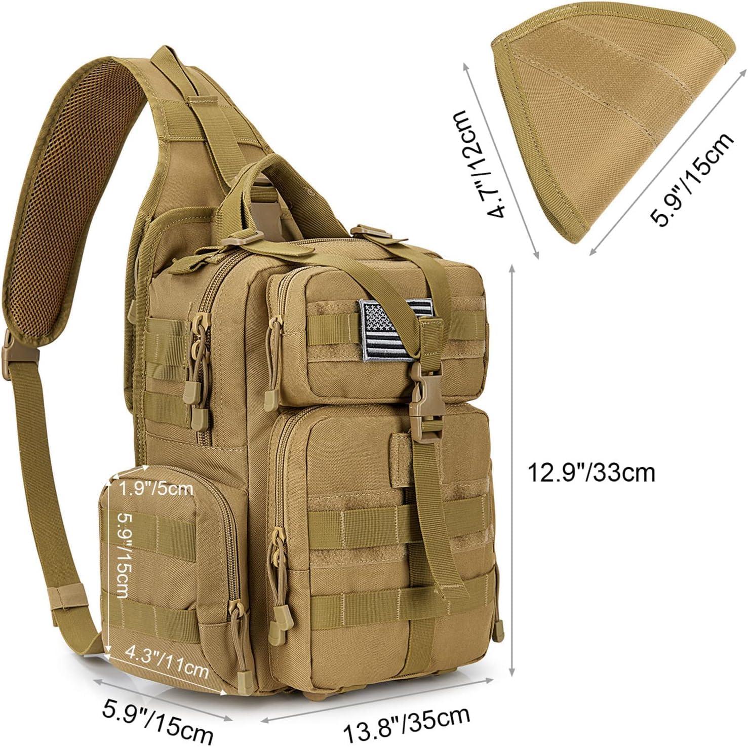 imageG4Free Large Tactical EDC Sling Bag Backpack Military Molle Bag Single Strap Shoulder Backpack for Men EDC Adjustable HolderTan