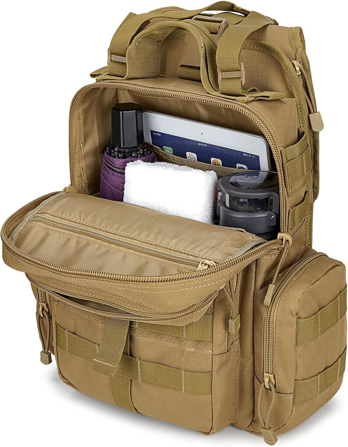 imageG4Free Large Tactical EDC Sling Bag Backpack Military Molle Bag Single Strap Shoulder Backpack for Men EDC Adjustable HolderTan