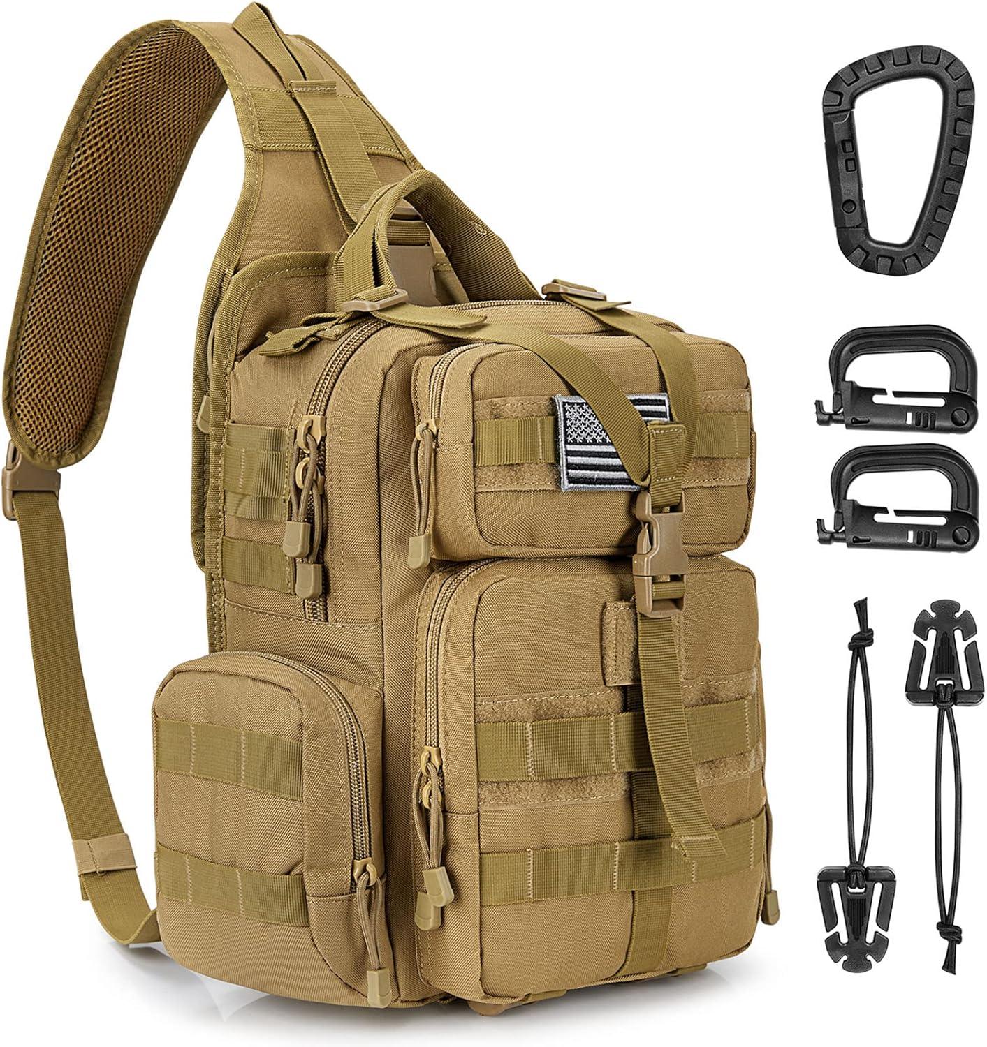 imageG4Free Large Tactical EDC Sling Bag Backpack Military Molle Bag Single Strap Shoulder Backpack for Men EDC Adjustable HolderTan