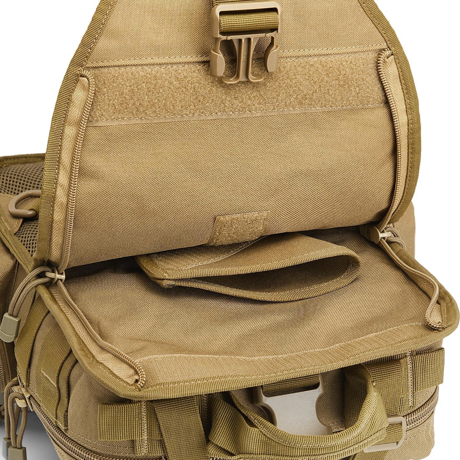imageG4Free Large Tactical EDC Sling Bag Backpack Military Molle Bag Single Strap Shoulder Backpack for Men EDC Adjustable HolderTan