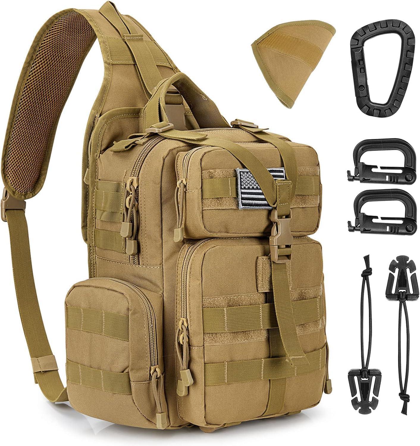 imageG4Free Large Tactical EDC Sling Bag Backpack Military Molle Bag Single Strap Shoulder Backpack for Men EDC Adjustable HolderTan