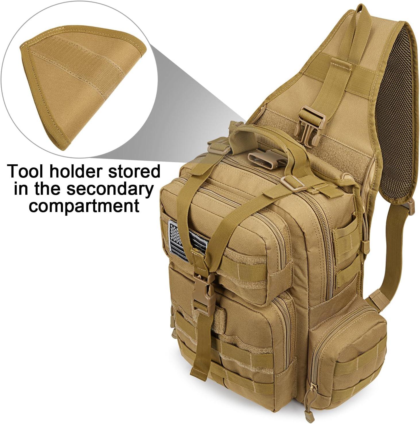 imageG4Free Large Tactical EDC Sling Bag Backpack Military Molle Bag Single Strap Shoulder Backpack for Men EDC Adjustable HolderTan