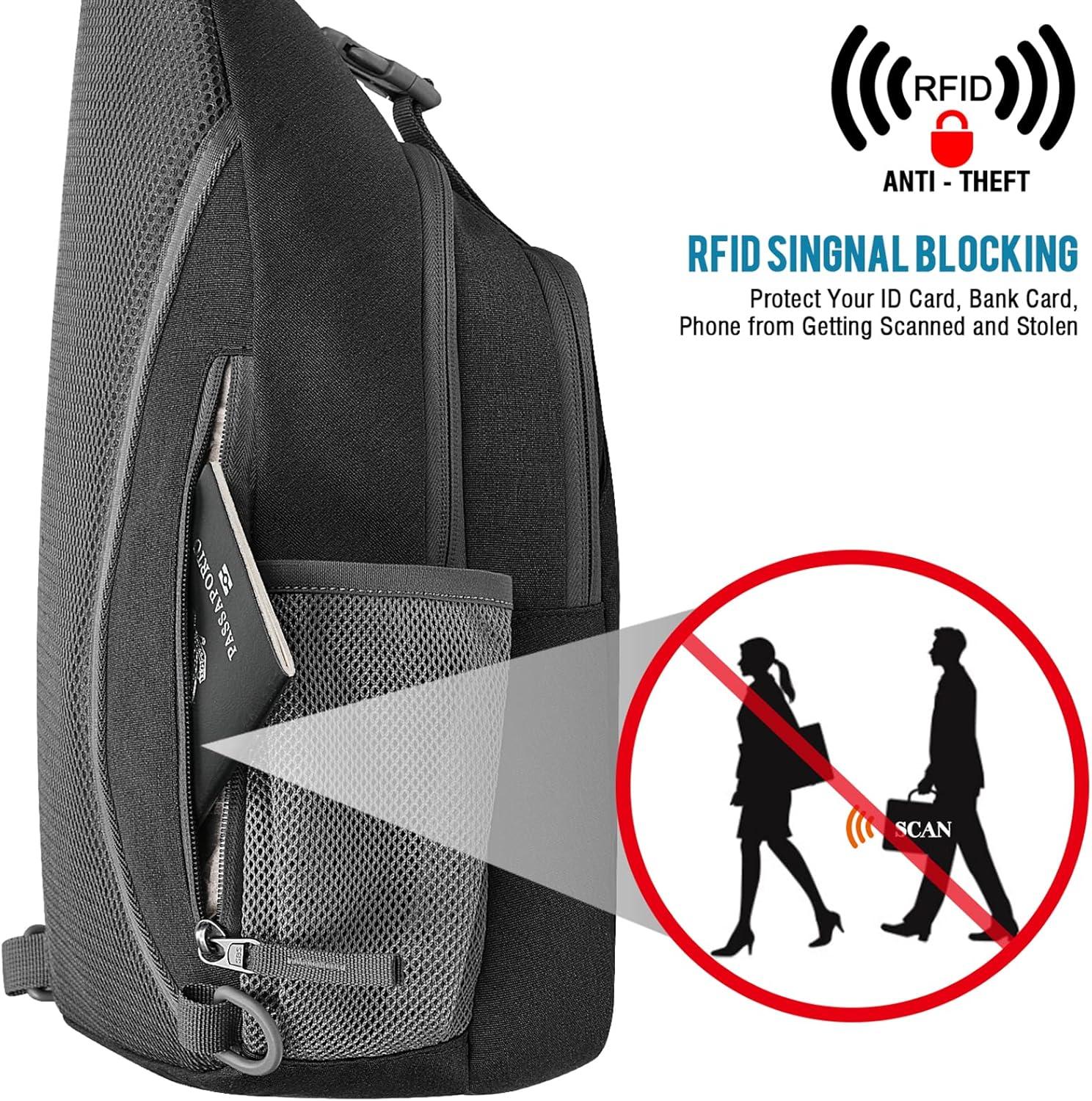 imageG4Free Sling Bag RFID Blocking Sling Backpack Crossbody Chest Bag Daypack for Hiking TravelBlackBlack