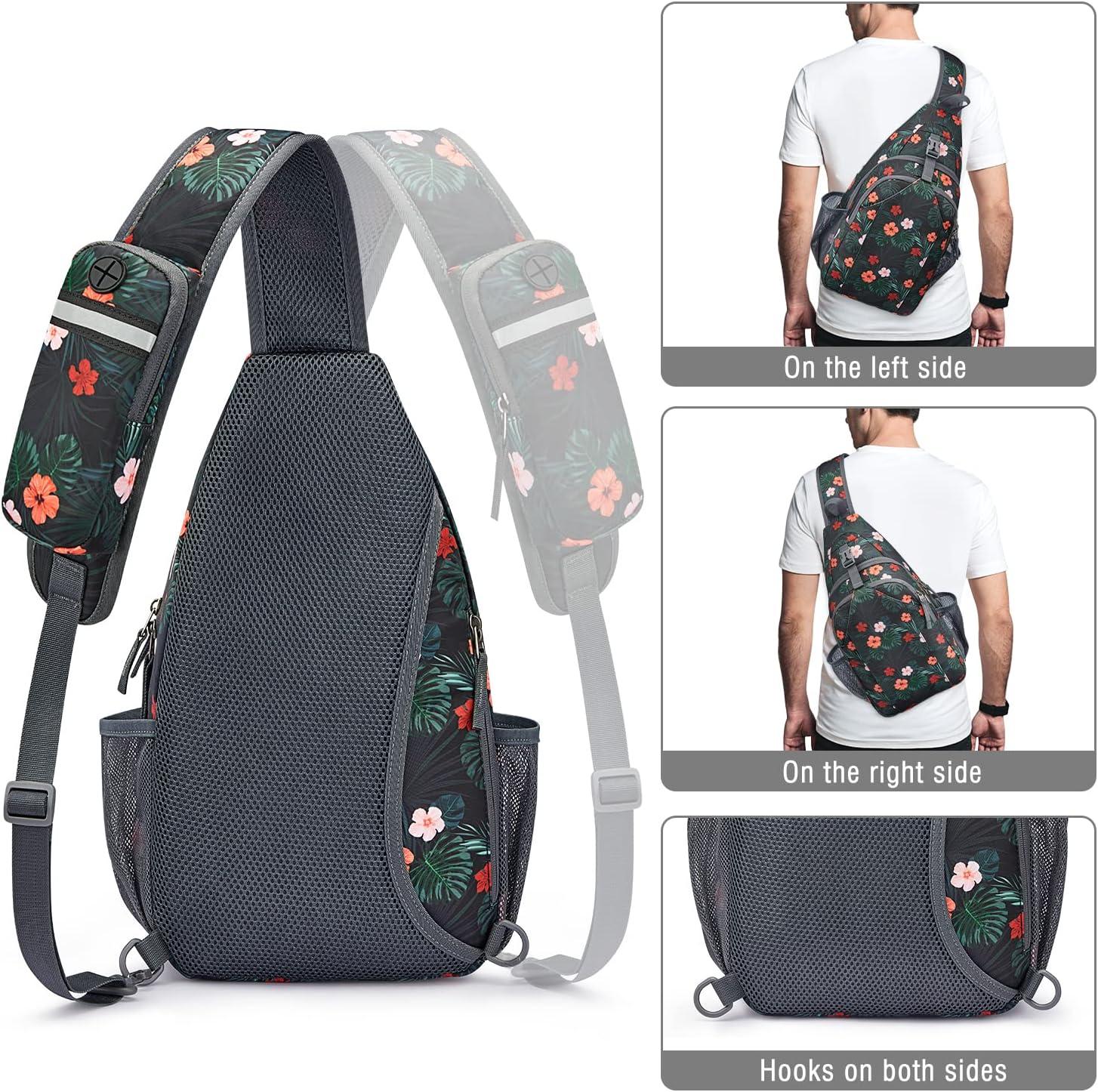 imageG4Free Sling Bag RFID Blocking Sling Backpack Crossbody Chest Bag Daypack for Hiking TravelBlackBlack Base Flora