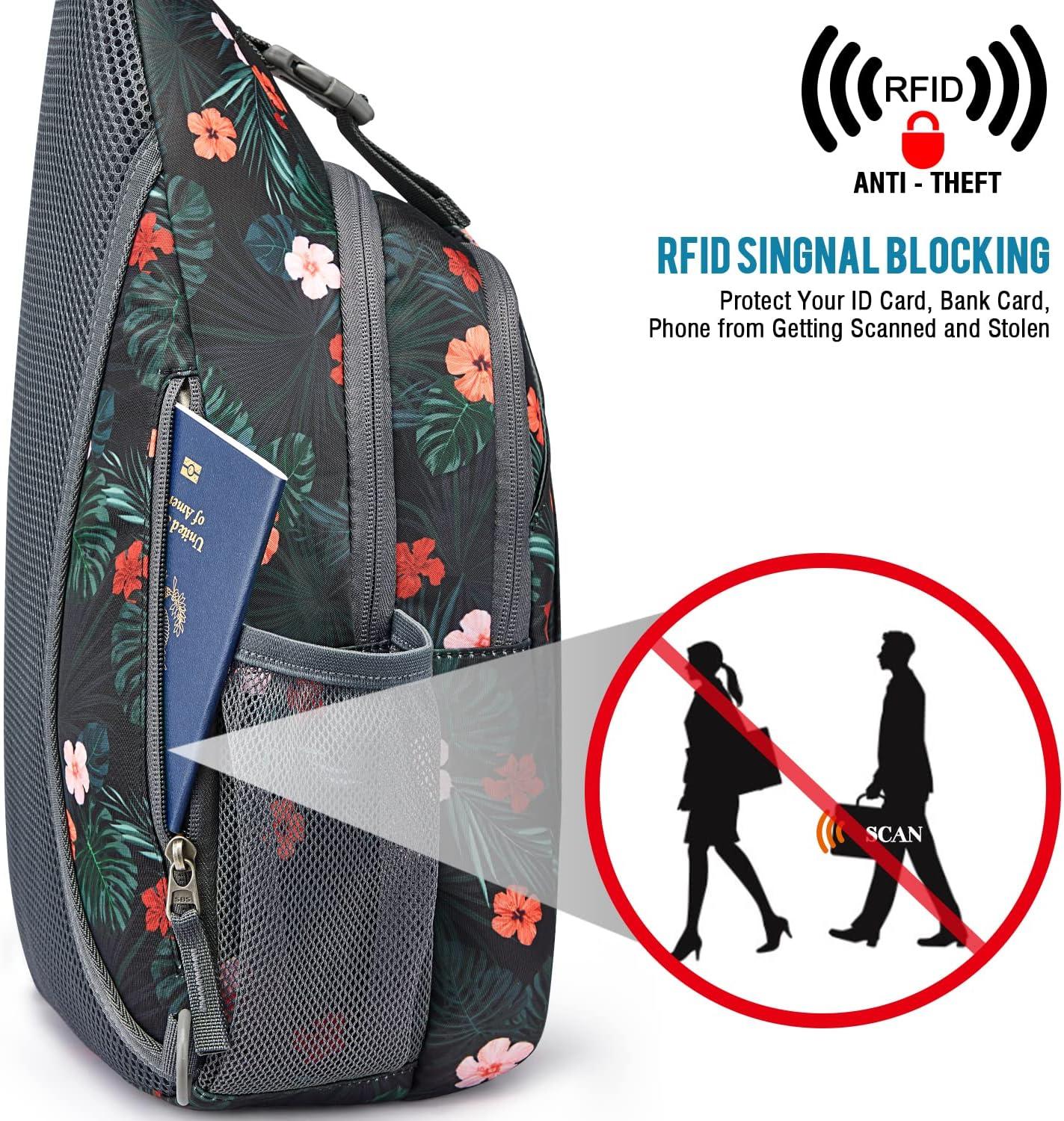 imageG4Free Sling Bag RFID Blocking Sling Backpack Crossbody Chest Bag Daypack for Hiking TravelBlackBlack Base Flora