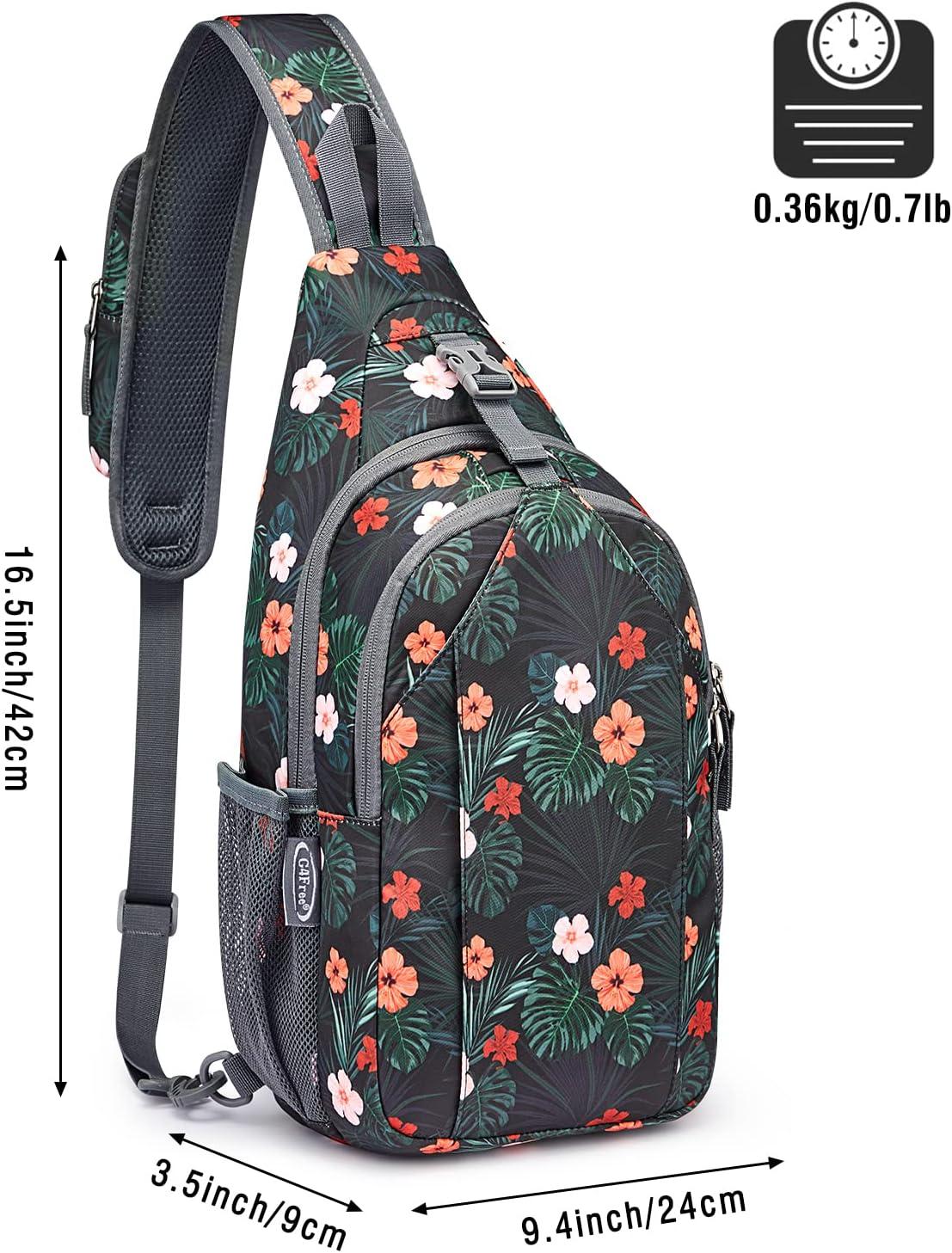 imageG4Free Sling Bag RFID Blocking Sling Backpack Crossbody Chest Bag Daypack for Hiking TravelBlackBlack Base Flora