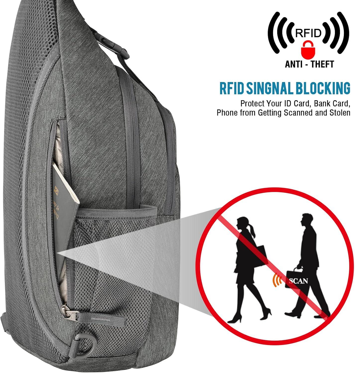 imageG4Free Sling Bag RFID Blocking Sling Backpack Crossbody Chest Bag Daypack for Hiking TravelBlackDimgray