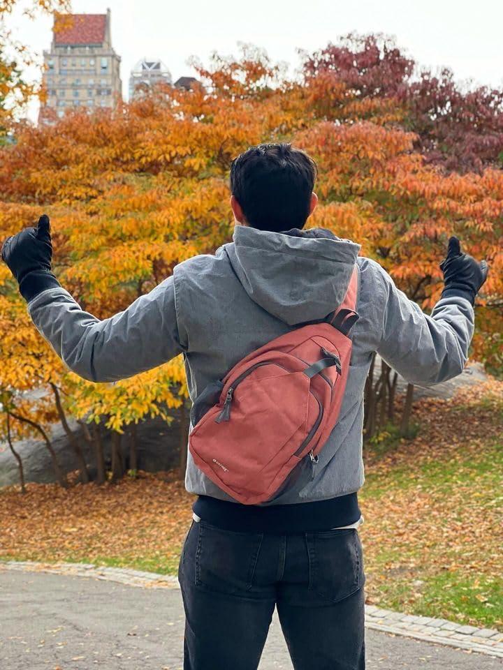 imageG4Free Sling Bag RFID Blocking Sling Backpack Crossbody Chest Bag Daypack for Hiking TravelBlackLight Orange