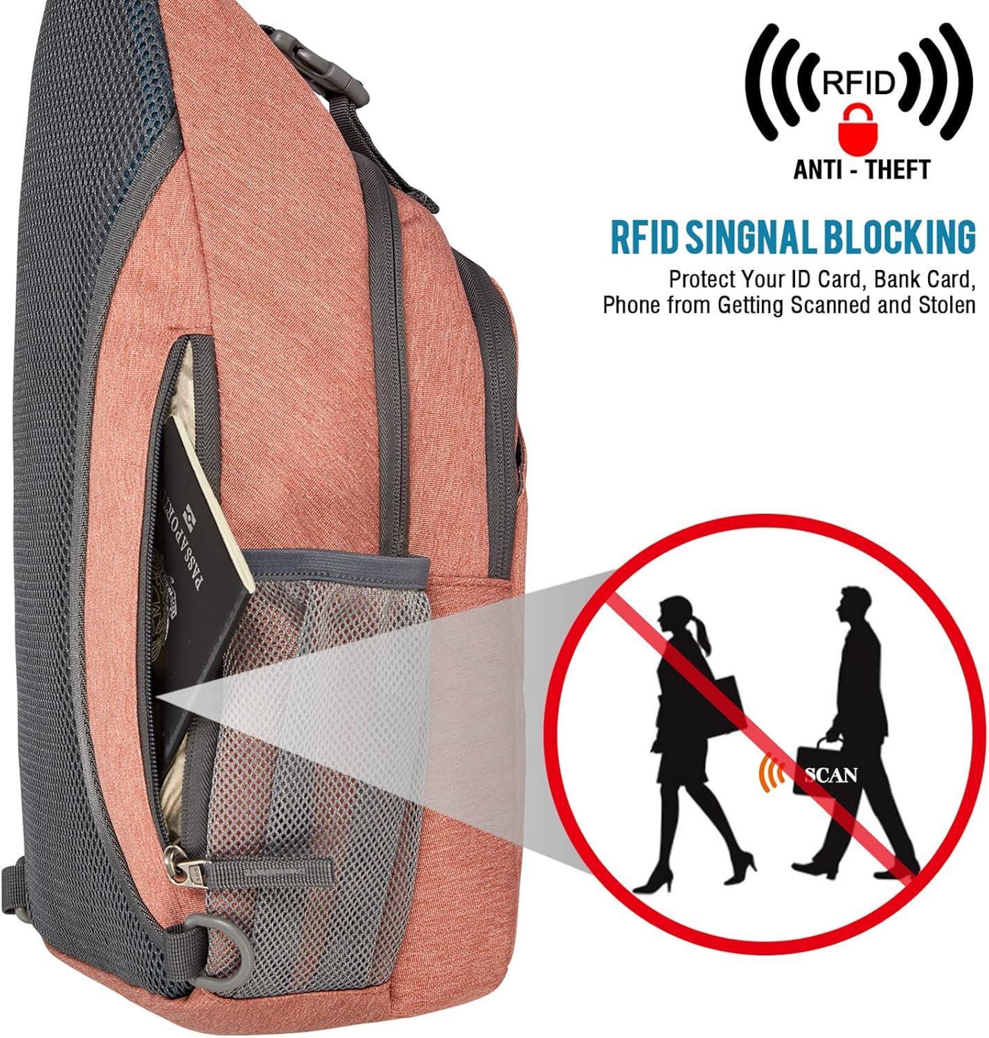imageG4Free Sling Bag RFID Blocking Sling Backpack Crossbody Chest Bag Daypack for Hiking TravelBlackLight Orange
