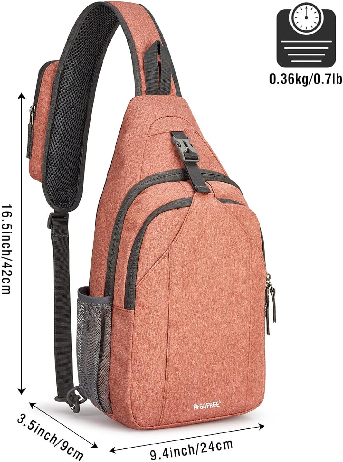 imageG4Free Sling Bag RFID Blocking Sling Backpack Crossbody Chest Bag Daypack for Hiking TravelBlackLight Orange