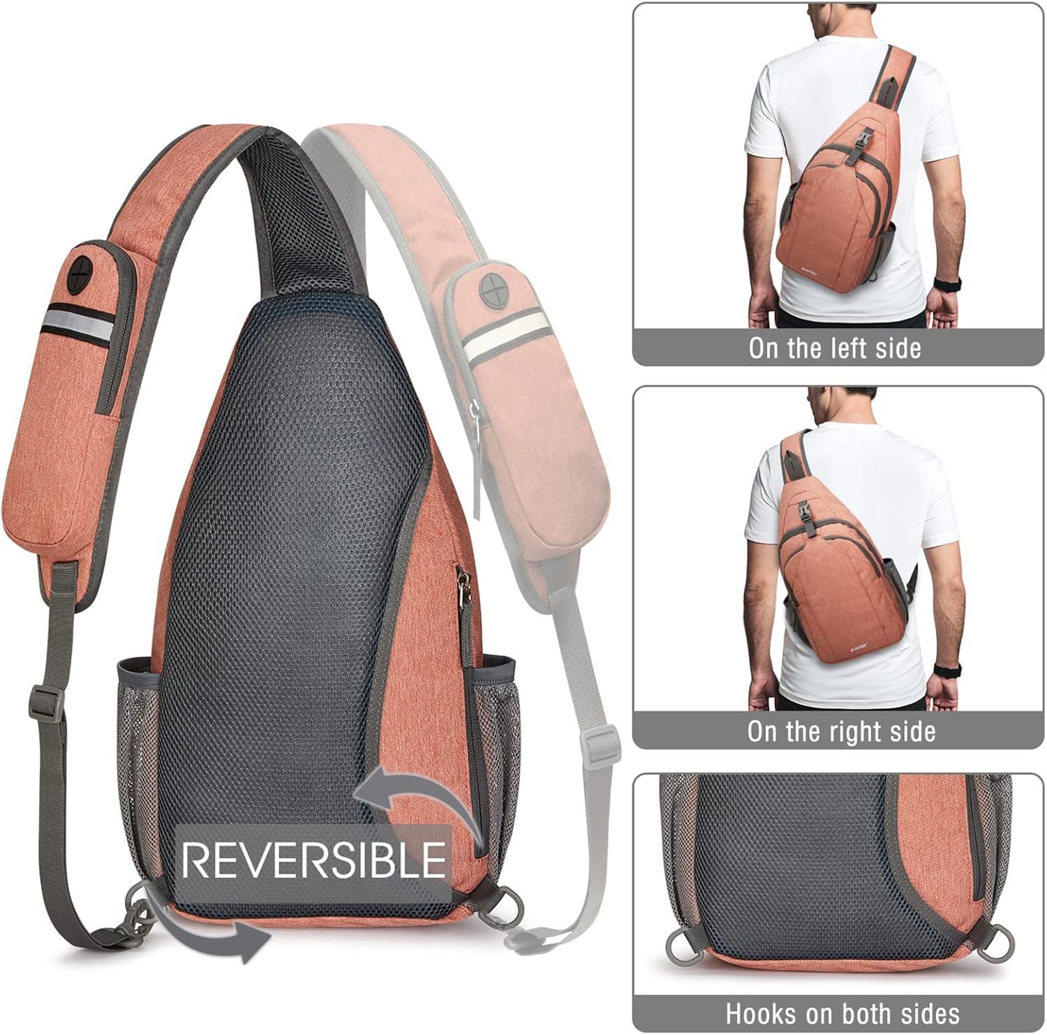 imageG4Free Sling Bag RFID Blocking Sling Backpack Crossbody Chest Bag Daypack for Hiking TravelBlackLight Orange