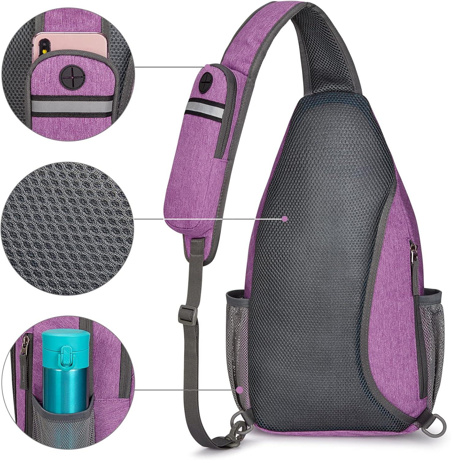 imageG4Free Sling Bag RFID Blocking Sling Backpack Crossbody Chest Bag Daypack for Hiking TravelBlackLight Purple