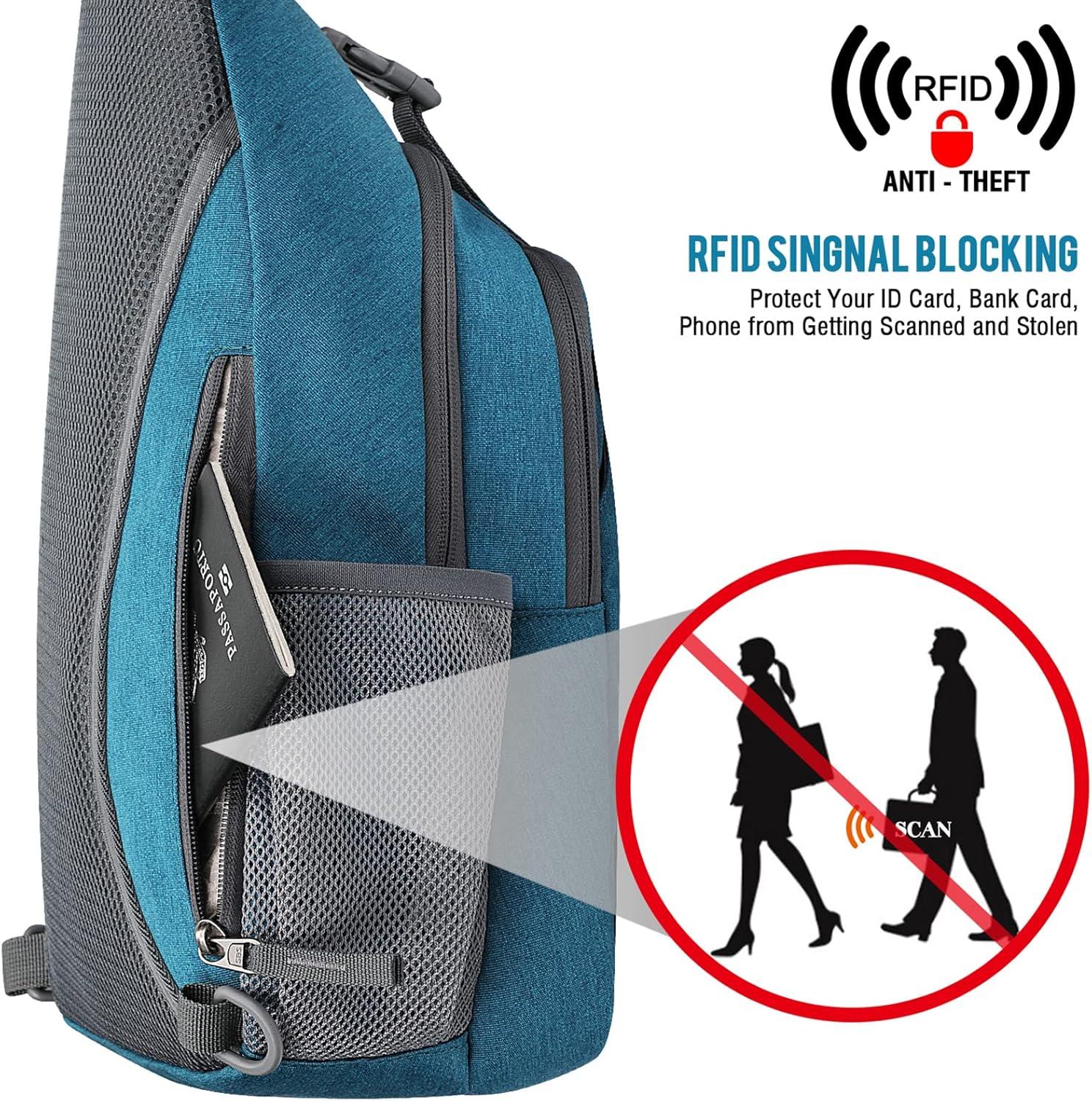 imageG4Free Sling Bag RFID Blocking Sling Backpack Crossbody Chest Bag Daypack for Hiking TravelBlackNavy Blue