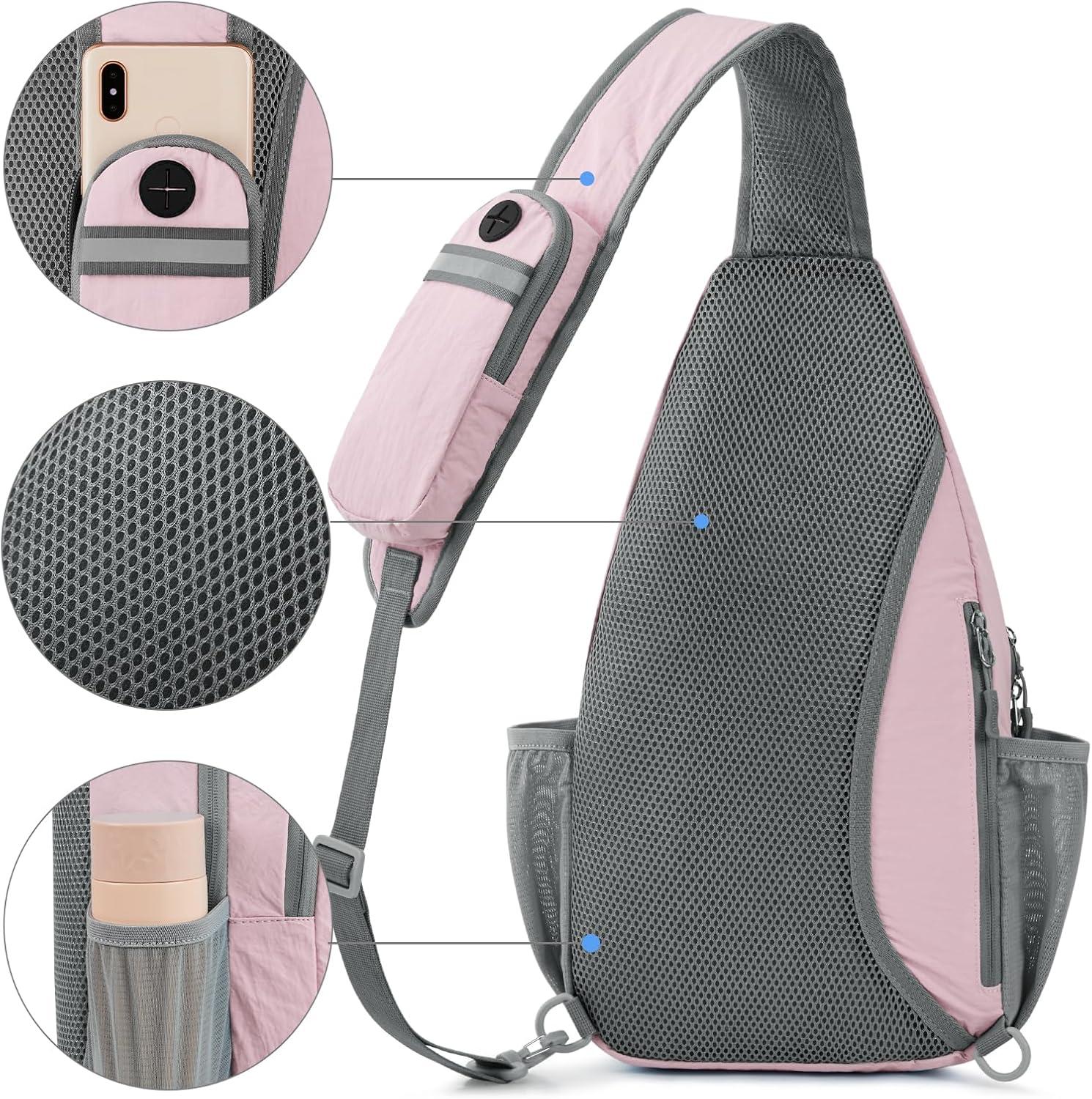 imageG4Free Sling Bag RFID Blocking Sling Backpack Crossbody Chest Bag Daypack for Hiking TravelBlackPink