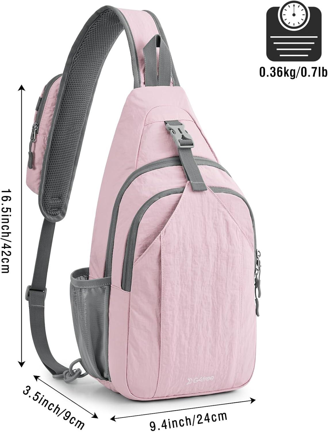 imageG4Free Sling Bag RFID Blocking Sling Backpack Crossbody Chest Bag Daypack for Hiking TravelBlackPink