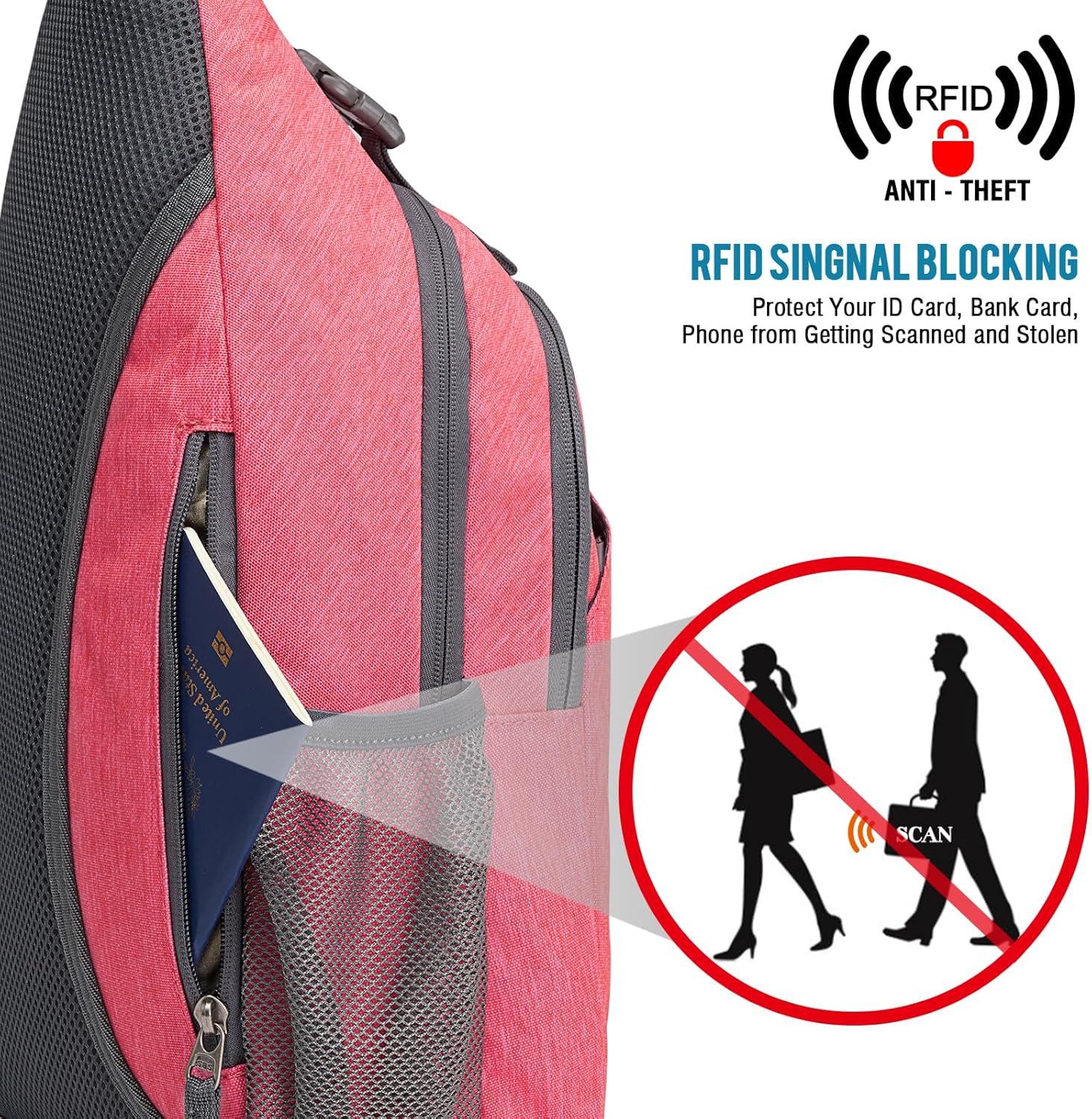 imageG4Free Sling Bag RFID Blocking Sling Backpack Crossbody Chest Bag Daypack for Hiking TravelBlackRed