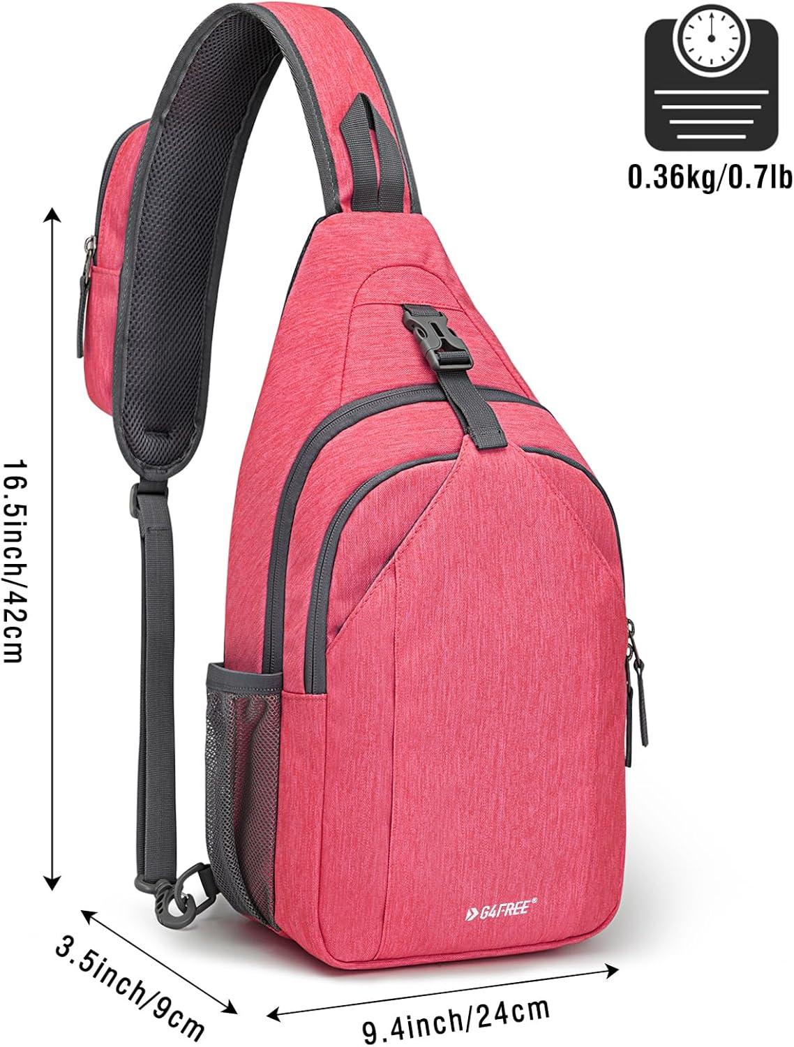 imageG4Free Sling Bag RFID Blocking Sling Backpack Crossbody Chest Bag Daypack for Hiking TravelBlackRed