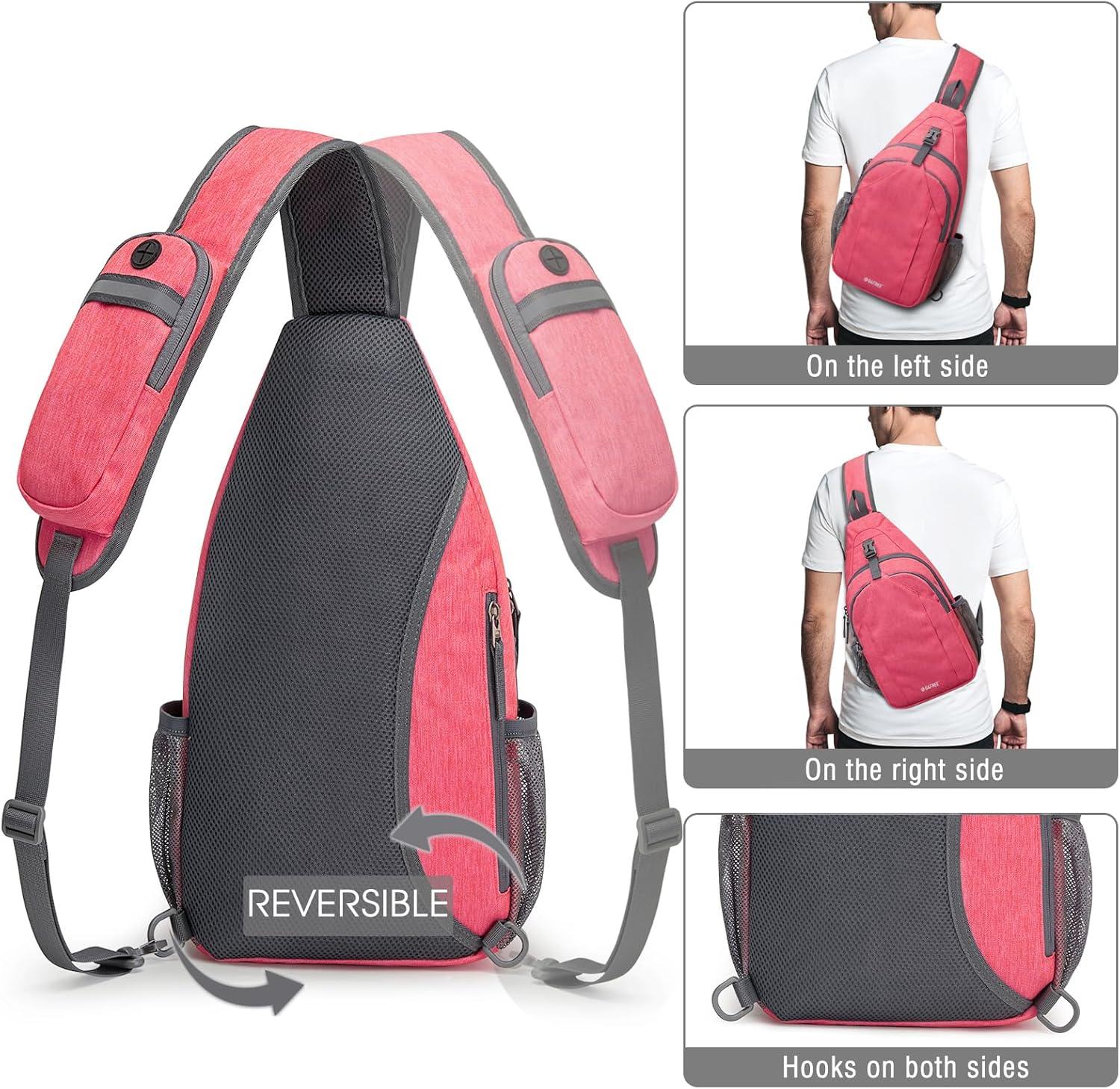 imageG4Free Sling Bag RFID Blocking Sling Backpack Crossbody Chest Bag Daypack for Hiking TravelBlackRed