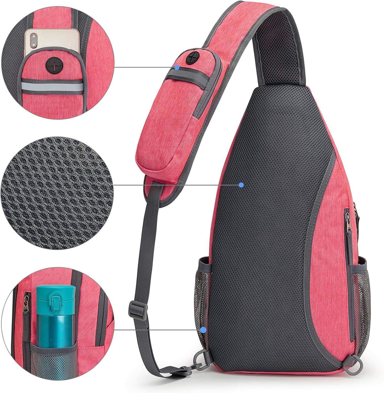 imageG4Free Sling Bag RFID Blocking Sling Backpack Crossbody Chest Bag Daypack for Hiking TravelBlackRed