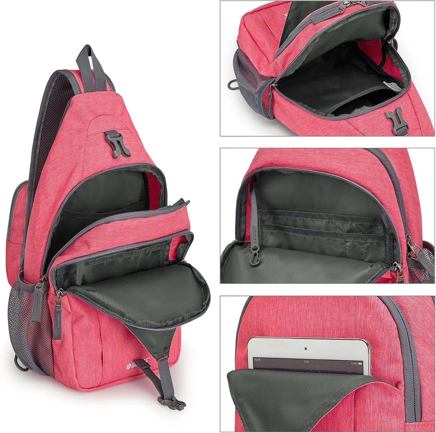 imageG4Free Sling Bag RFID Blocking Sling Backpack Crossbody Chest Bag Daypack for Hiking TravelBlackRed