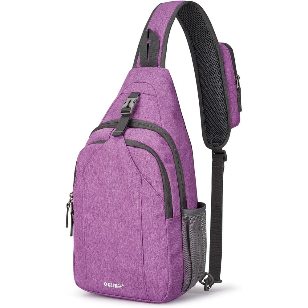 imageG4Free Sling Bag RFID Blocking Sling Backpack Crossbody Chest Bag Daypack for Hiking TravelBlackLight Purple