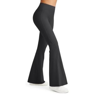 G4Free Ribbed Flare Yoga Pants for Women High Waisted Bell Bottom Leggings Tummy Control Petite/Regular/Tall(Black)