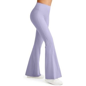 G4Free Ribbed Flare Yoga Pants for Women High Waisted Bell Bottom Leggings Tummy Control Petite/Regular/Tall(Purple)
