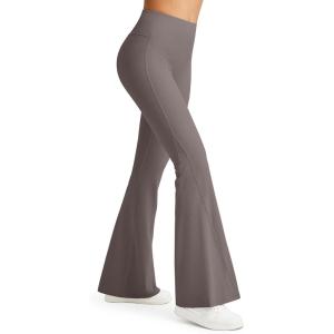 G4Free Ribbed Flare Yoga Pants for Women High Waisted Bell Bottom Leggings Tummy Control Petite/Regular/Tall(Taupe)