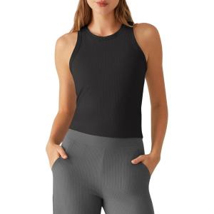 G4Free Ribbed Removable Built in Bra Workout Tank Tops for Women Soft Racerback High Neck Athletic Gym Tanks(Black)