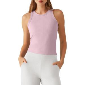 G4Free Ribbed Removable Built in Bra Workout Tank Tops for Women Soft Racerback High Neck Athletic Gym Tanks(Blush)