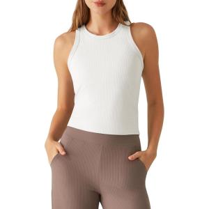 G4Free Ribbed Removable Built in Bra Workout Tank Tops for Women Soft Racerback High Neck Athletic Gym Tanks(Pure White)