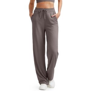 G4Free Ribbed Wide Leg Yoga Pants for Women with Pockets Drawstring High Waist Casual Lounge Pants Petite/Regular/Tall(Taupe)