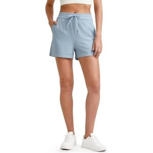 G4Free Ribbed Womens Athletic Shorts High Waisted Drawstring Gym Running Shorts with Pockets(Blue Willow)